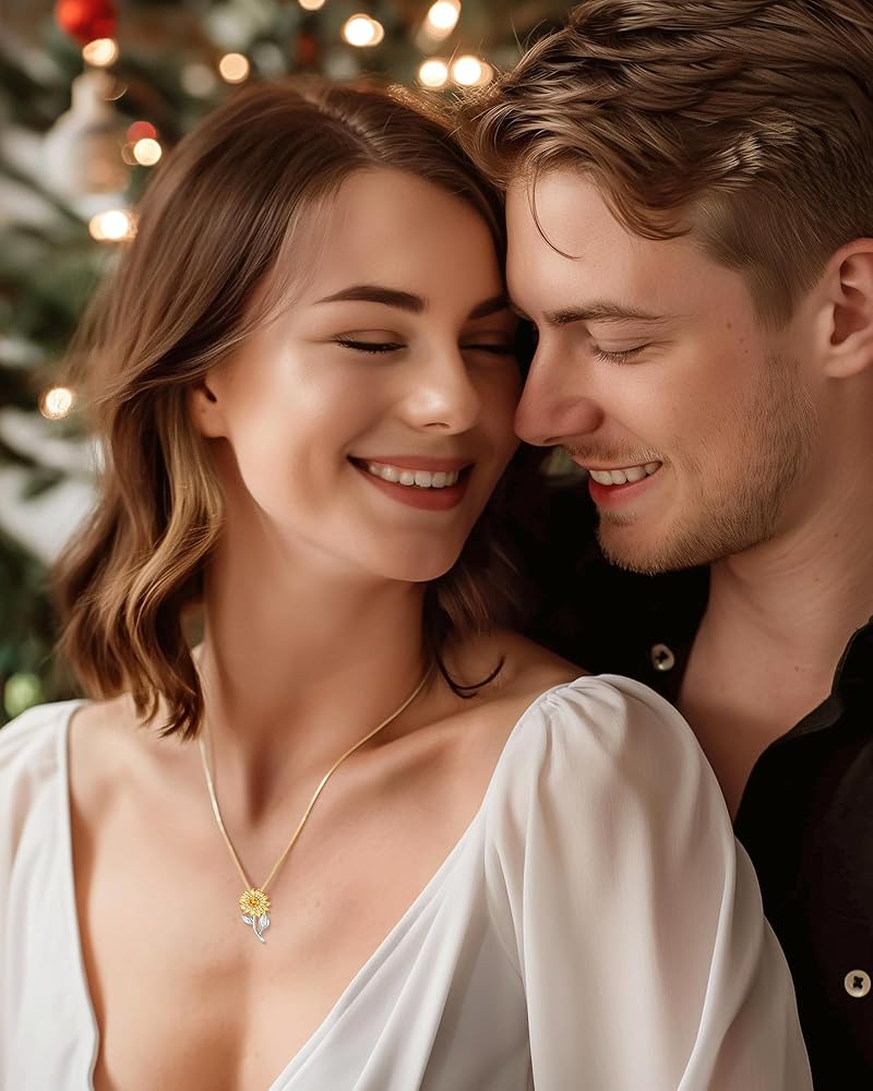 FANCIME Flower necklace Sterling Silver Spinning Pendant, You Are My Sunshine Fidget Rotatable Jewelry Birthday Christmas Gifts for Women Wife Her