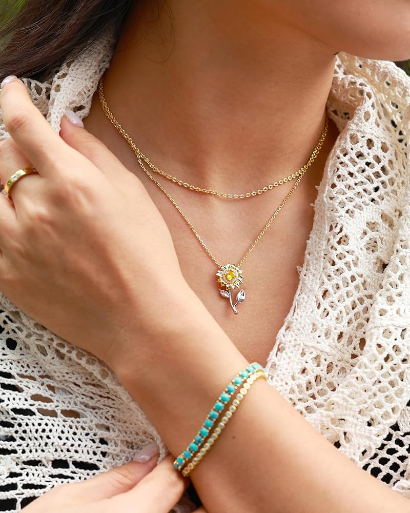 FANCIME Flower necklace Sterling Silver Spinning Pendant, You Are My Sunshine Fidget Rotatable Jewelry Birthday Christmas Gifts for Women Wife Her